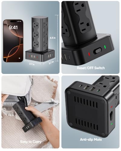 100W/160W Charging Station with 12 AC Outlets & 8 USB Ports