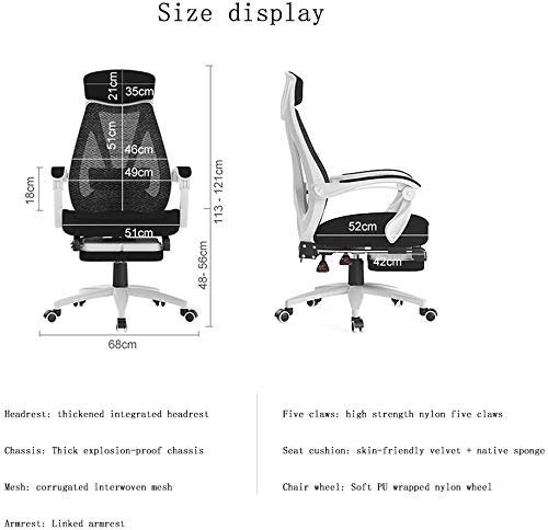 Ergonomic High-Back Gaming Chair with Footrest, White