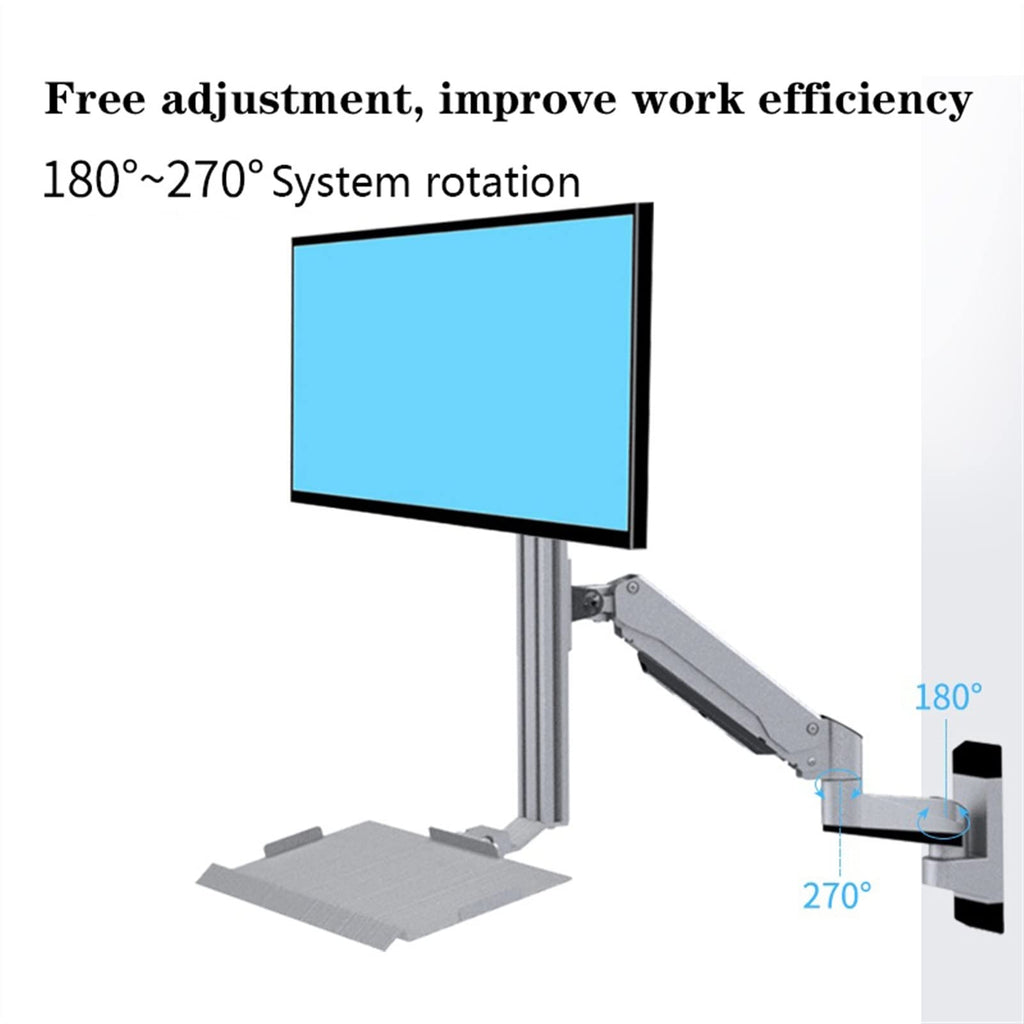 Heavy-Duty Wall-Mounted Monitor Arm with Keyboard Tray