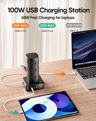 100W/160W Charging Station with 12 AC Outlets & 8 USB Ports