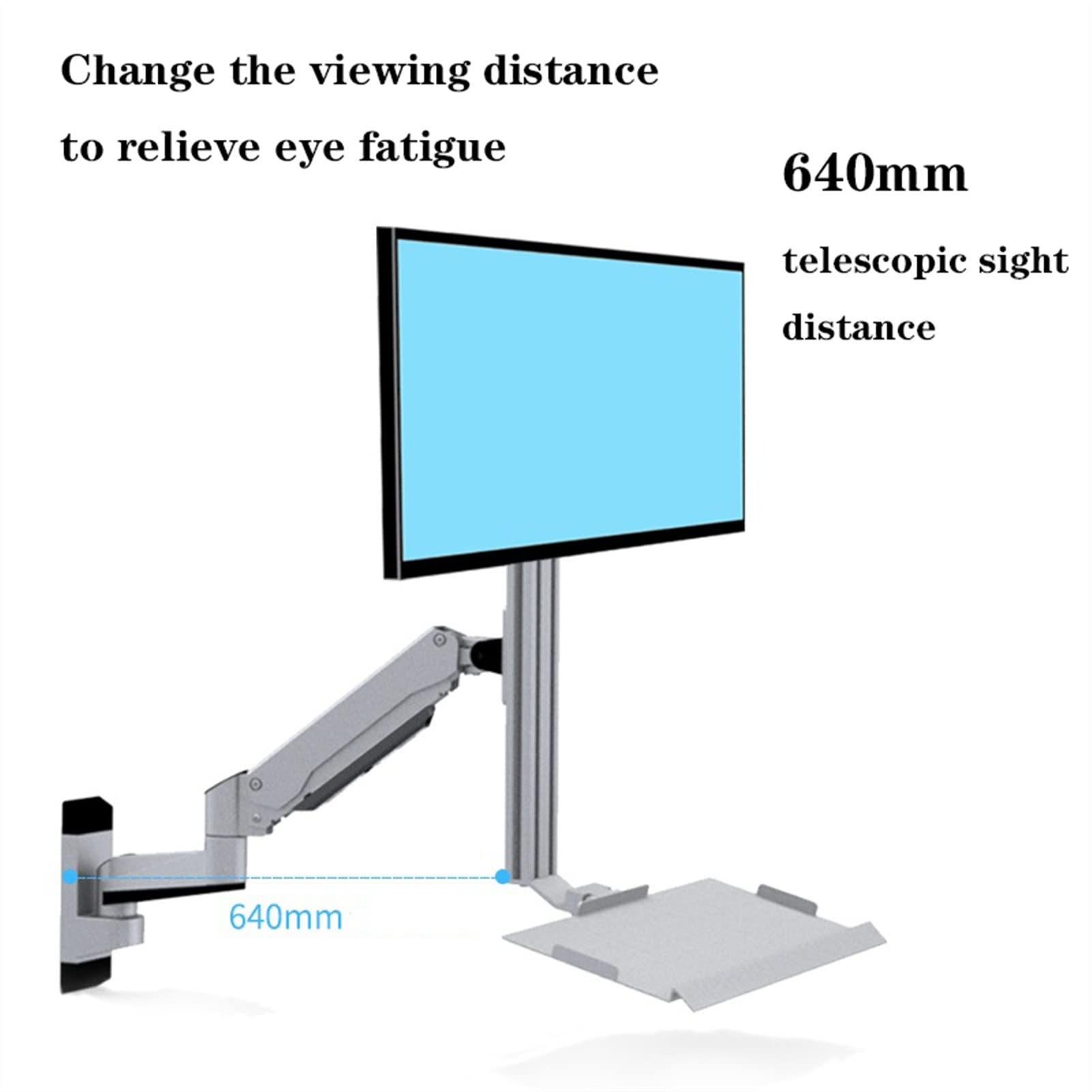 Heavy-Duty Wall-Mounted Monitor Arm with Keyboard Tray