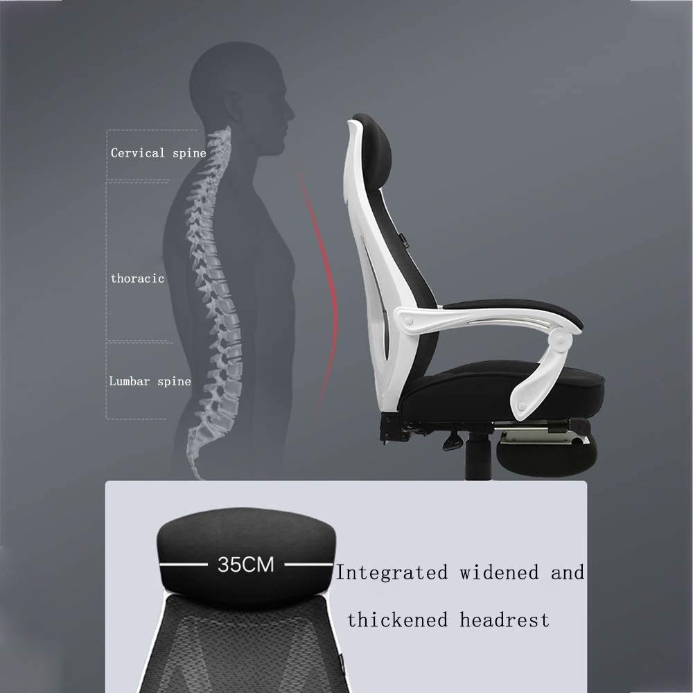 Ergonomic High-Back Gaming Chair with Footrest, White