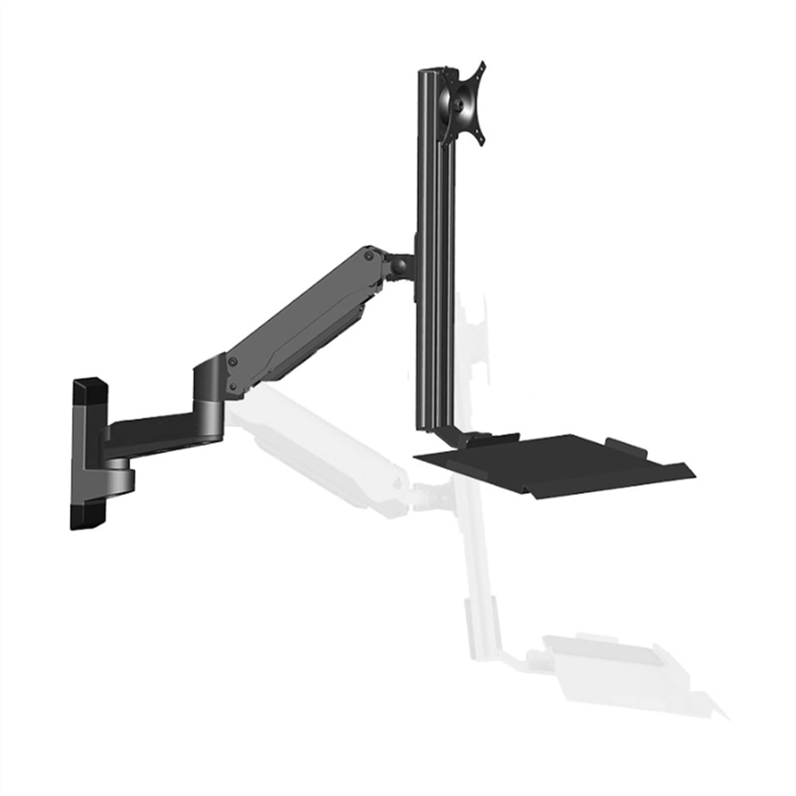 Heavy-Duty Wall-Mounted Monitor Arm with Keyboard Tray