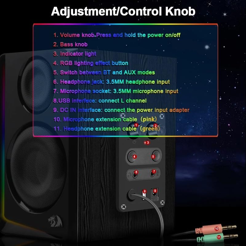 RGB 2.0 Gaming Speakers with 3.5mm AUX