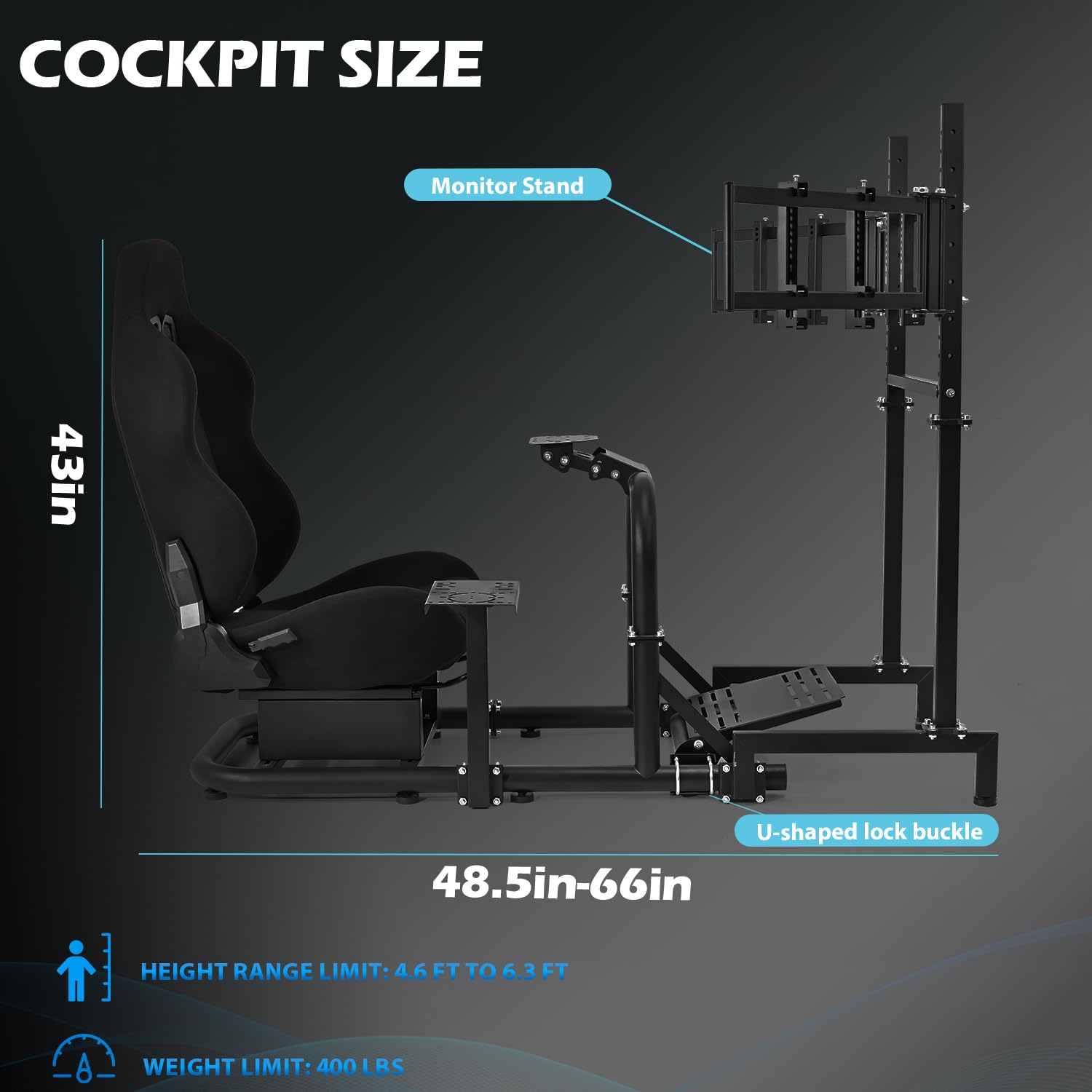 Sim Racing Cockpit with Triple Monitor Mount & Seat