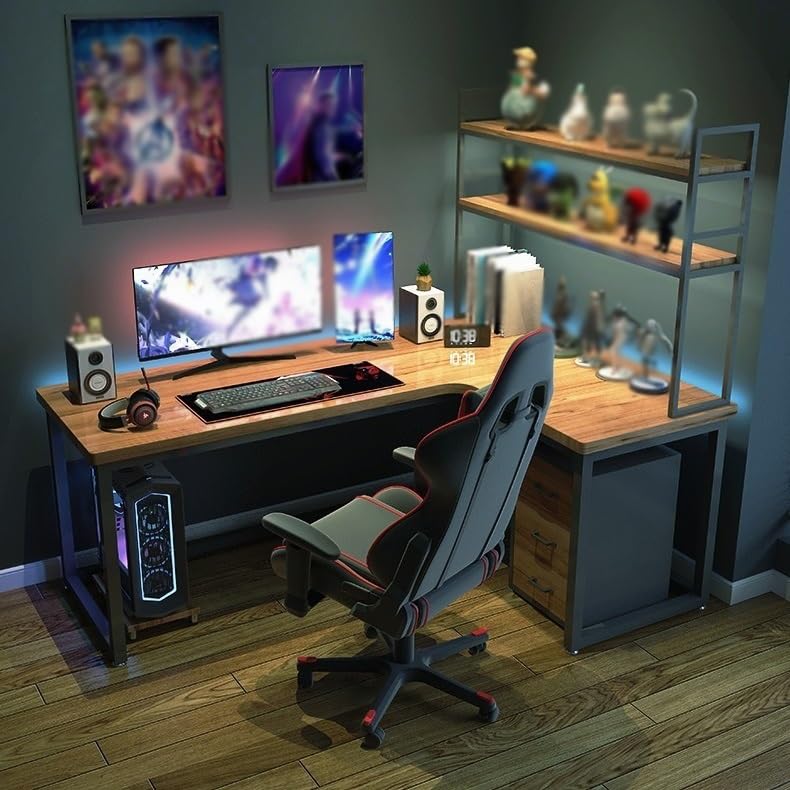 Solid Wood L-Shaped Corner Gaming Desk