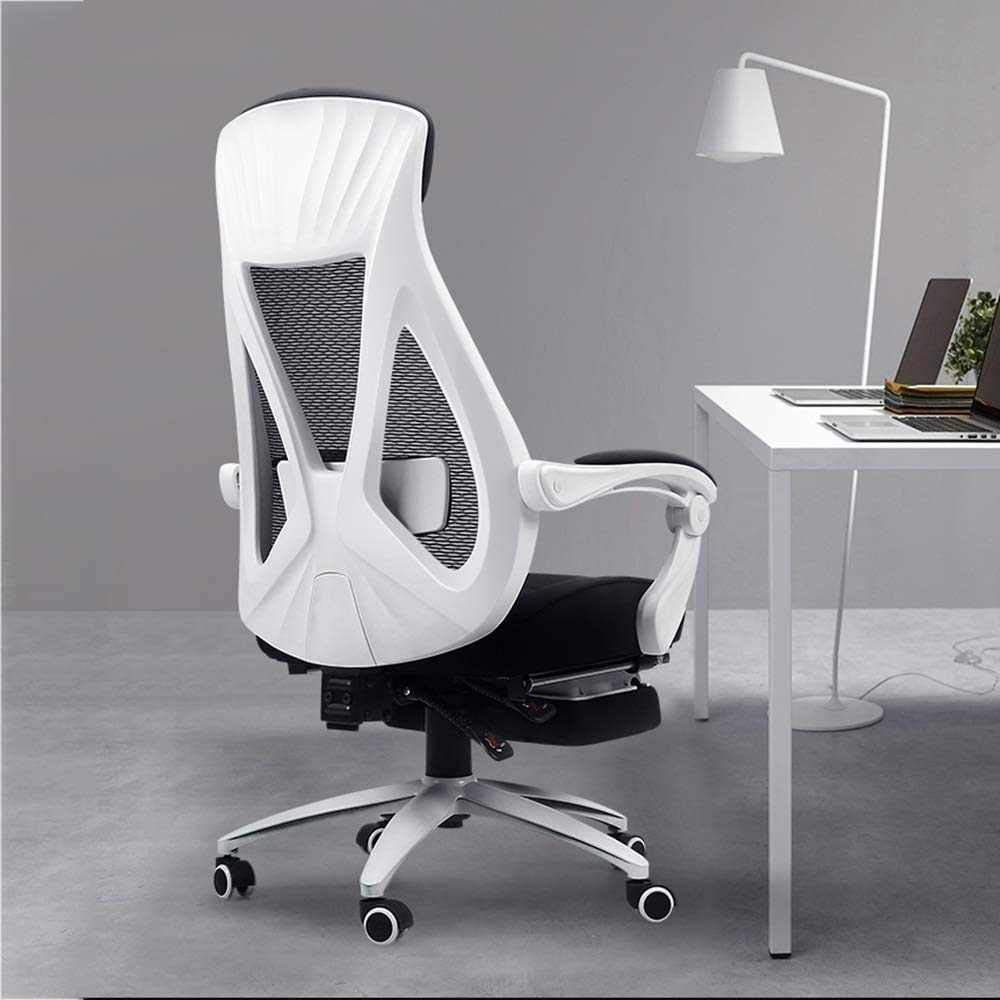 Ergonomic High-Back Gaming Chair with Footrest, White