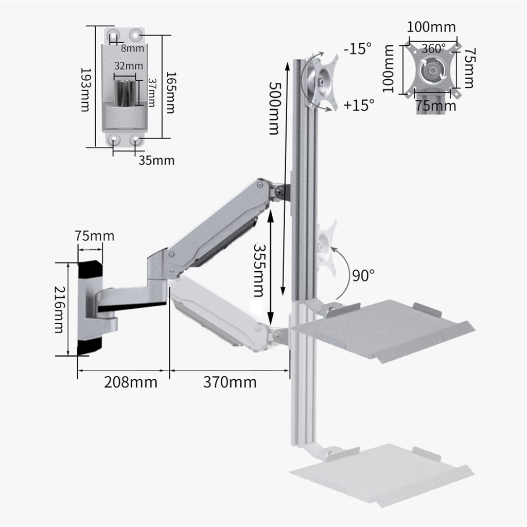Heavy-Duty Wall-Mounted Monitor Arm with Keyboard Tray