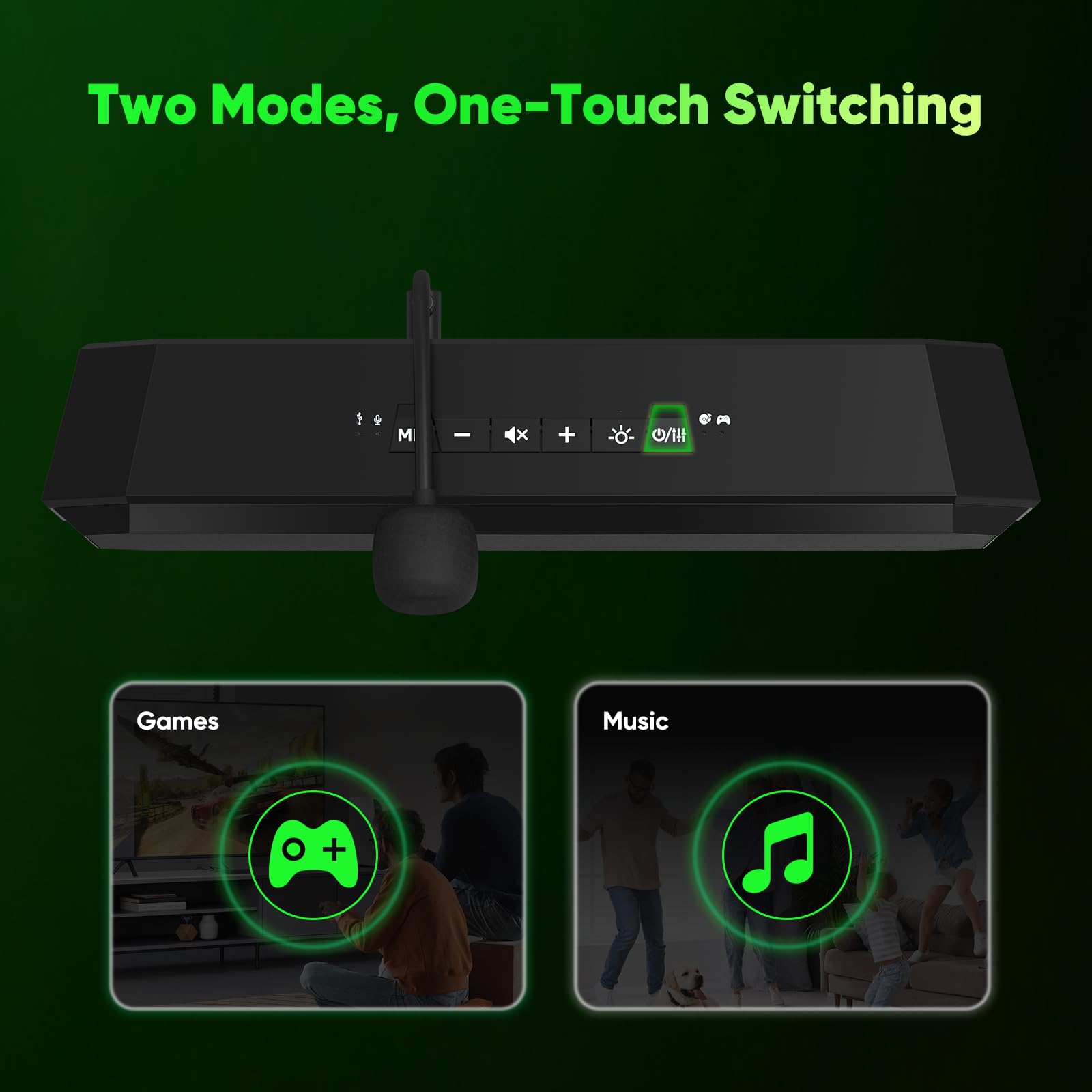 USB Computer Soundbar with Microphone & Gaming Mode