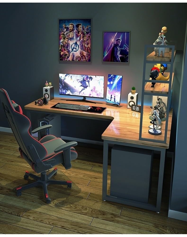 Solid Wood L-Shaped Corner Gaming Desk