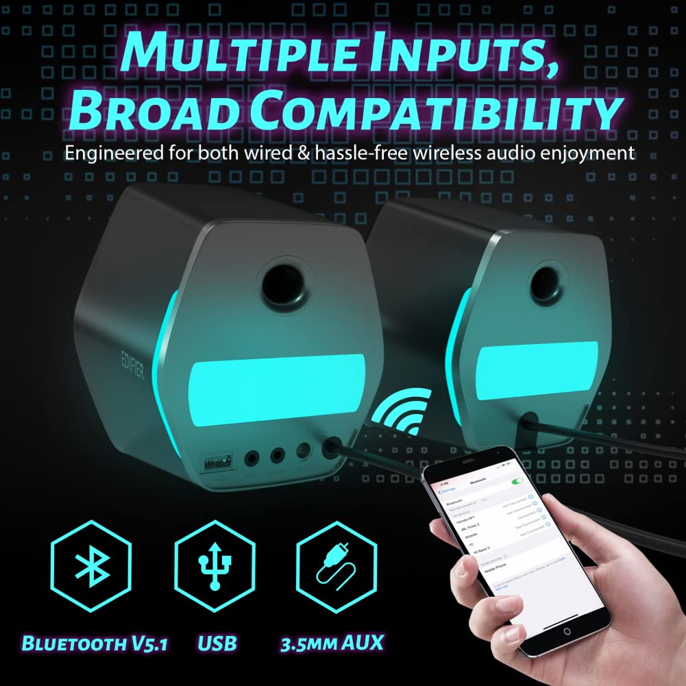 32W RGB Gaming Desktop Speakers with Bluetooth