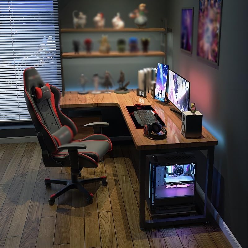 Solid Wood L-Shaped Corner Gaming Desk