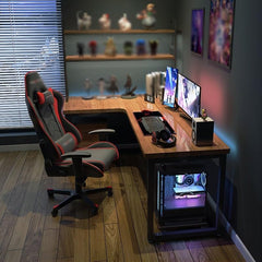 Solid Wood L-Shaped Corner Gaming Desk