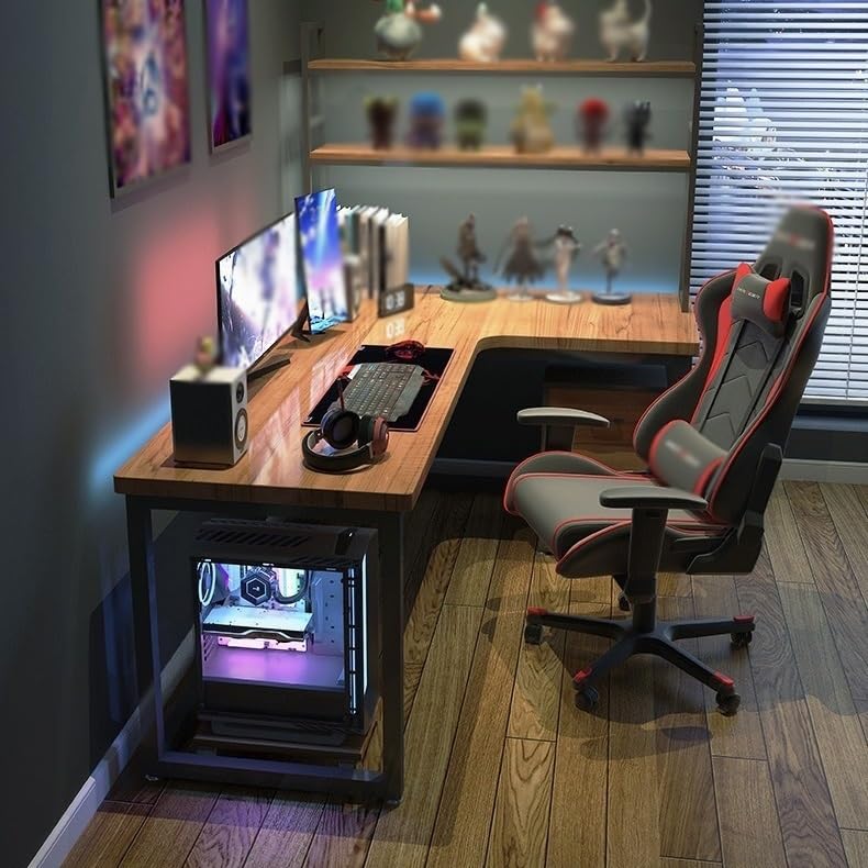 Solid Wood L-Shaped Corner Gaming Desk