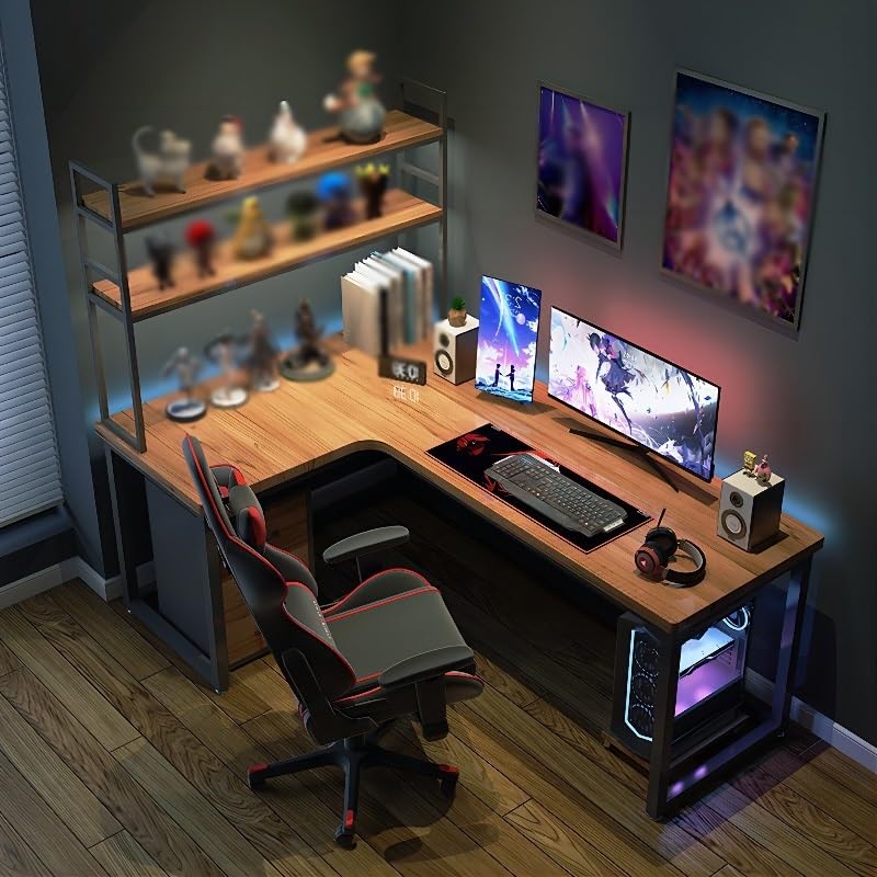 Solid Wood L-Shaped Corner Gaming Desk