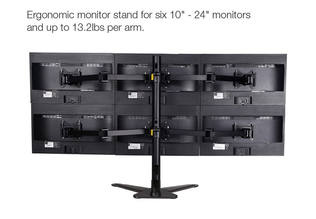 Freestanding Six-Monitor Arm Stand for 10–27-Inch Displays