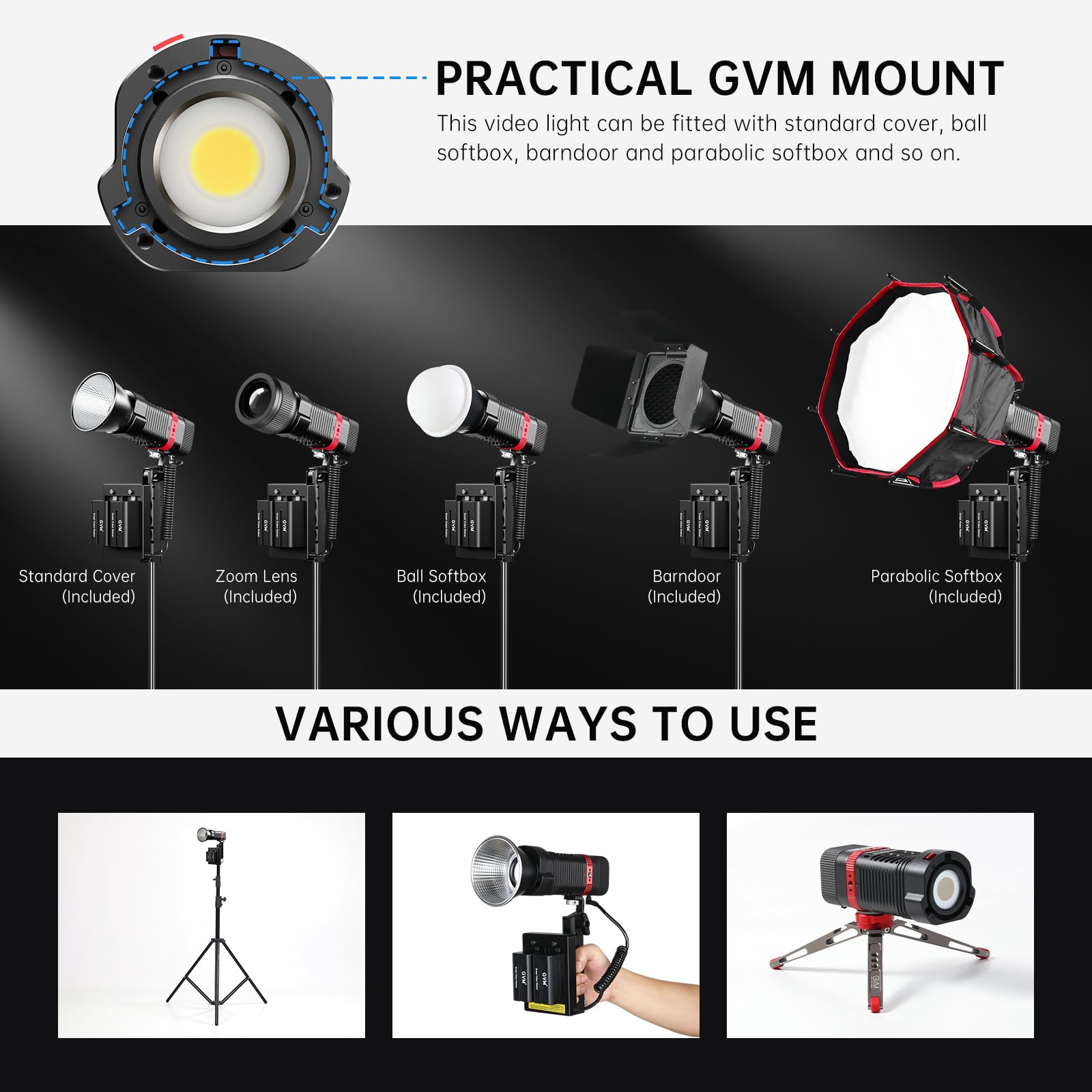 Portable RGB LED Video Light Kit, 3-Pack