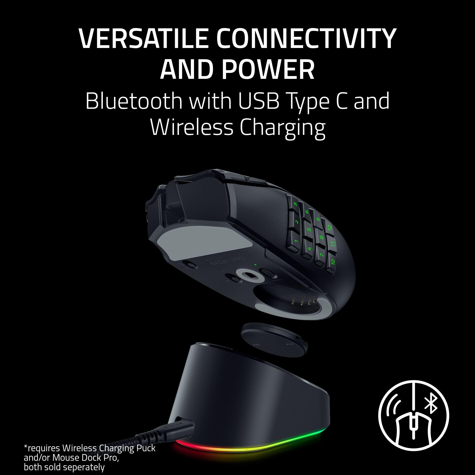 Razer Naga V3 Pro Wireless MMO Gaming Mouse with Swappable Side Plates