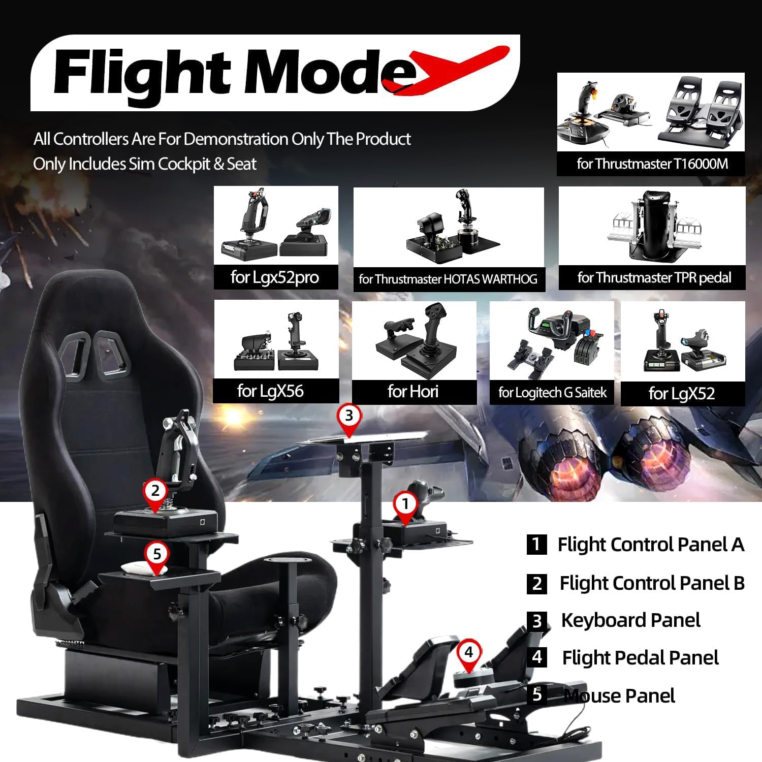 Racing & Flight Simulator Cockpit with Black Seat
