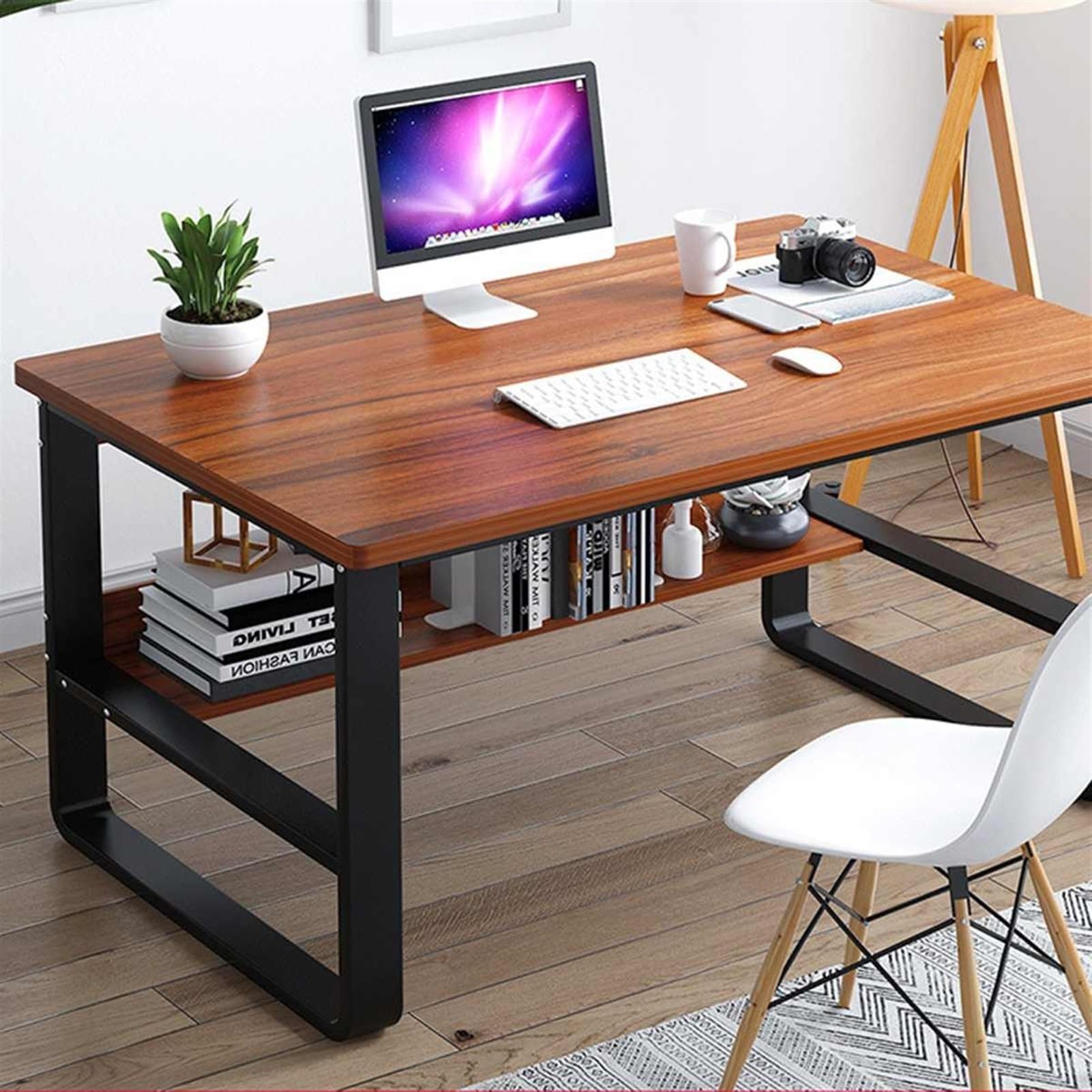 Corner Computer Desk with Storage Rack