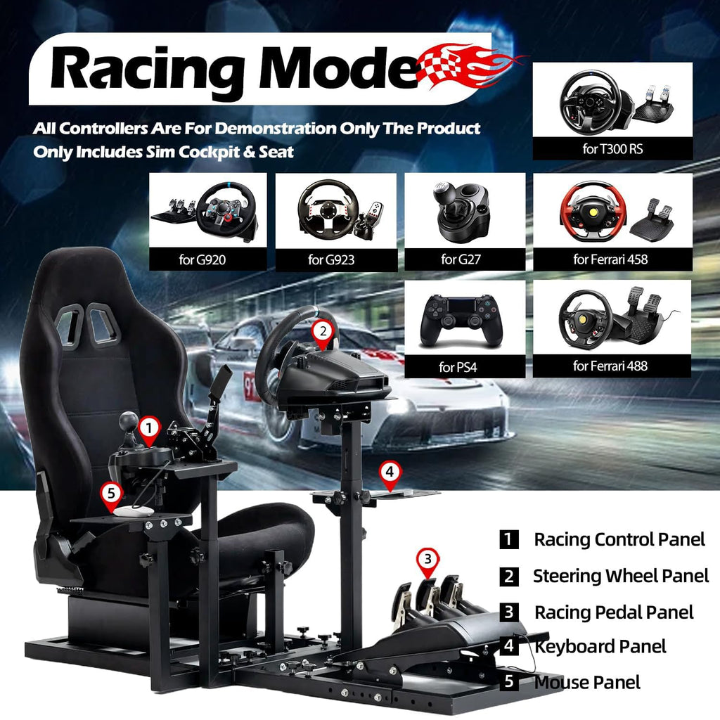 Racing & Flight Simulator Cockpit with Black Seat