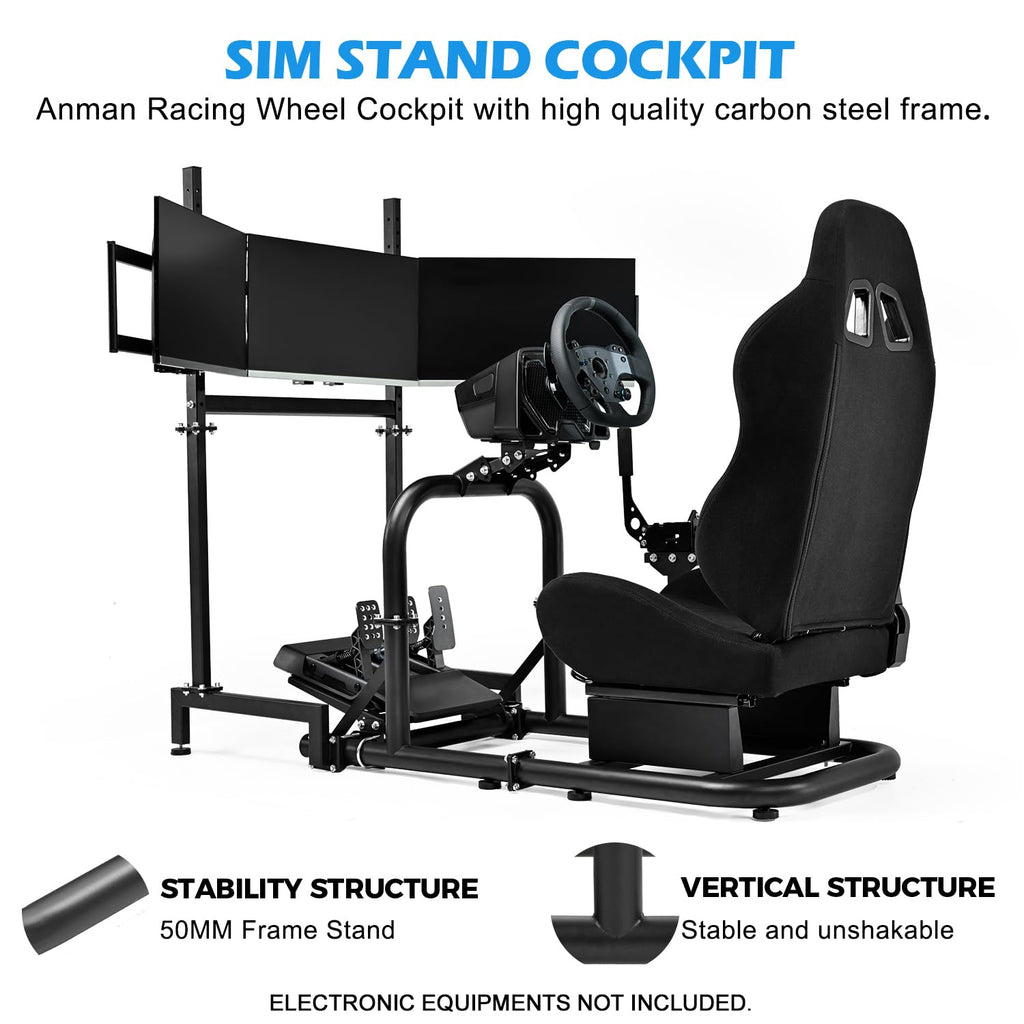Sim Racing Cockpit with Triple Monitor Mount & Seat