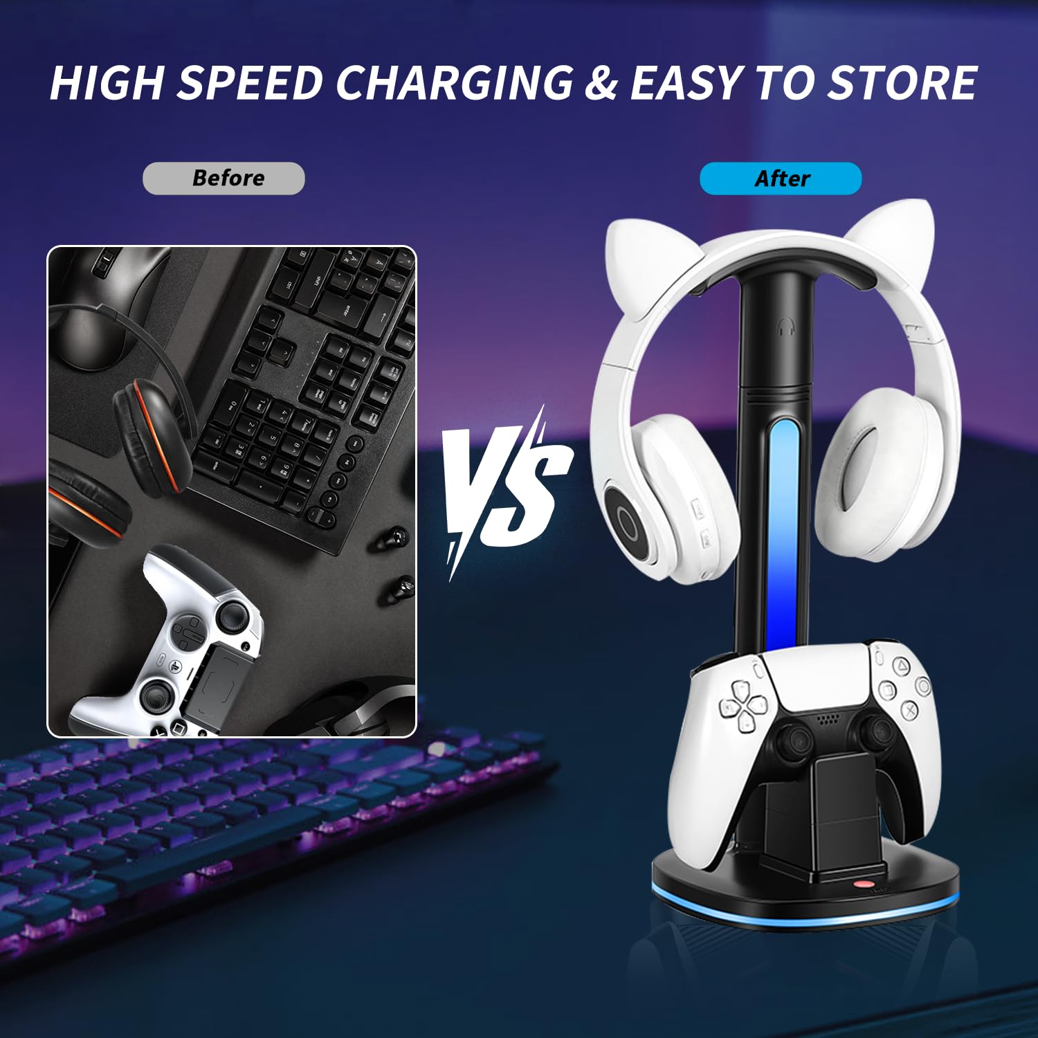 Headphone Stand with Controller Charger