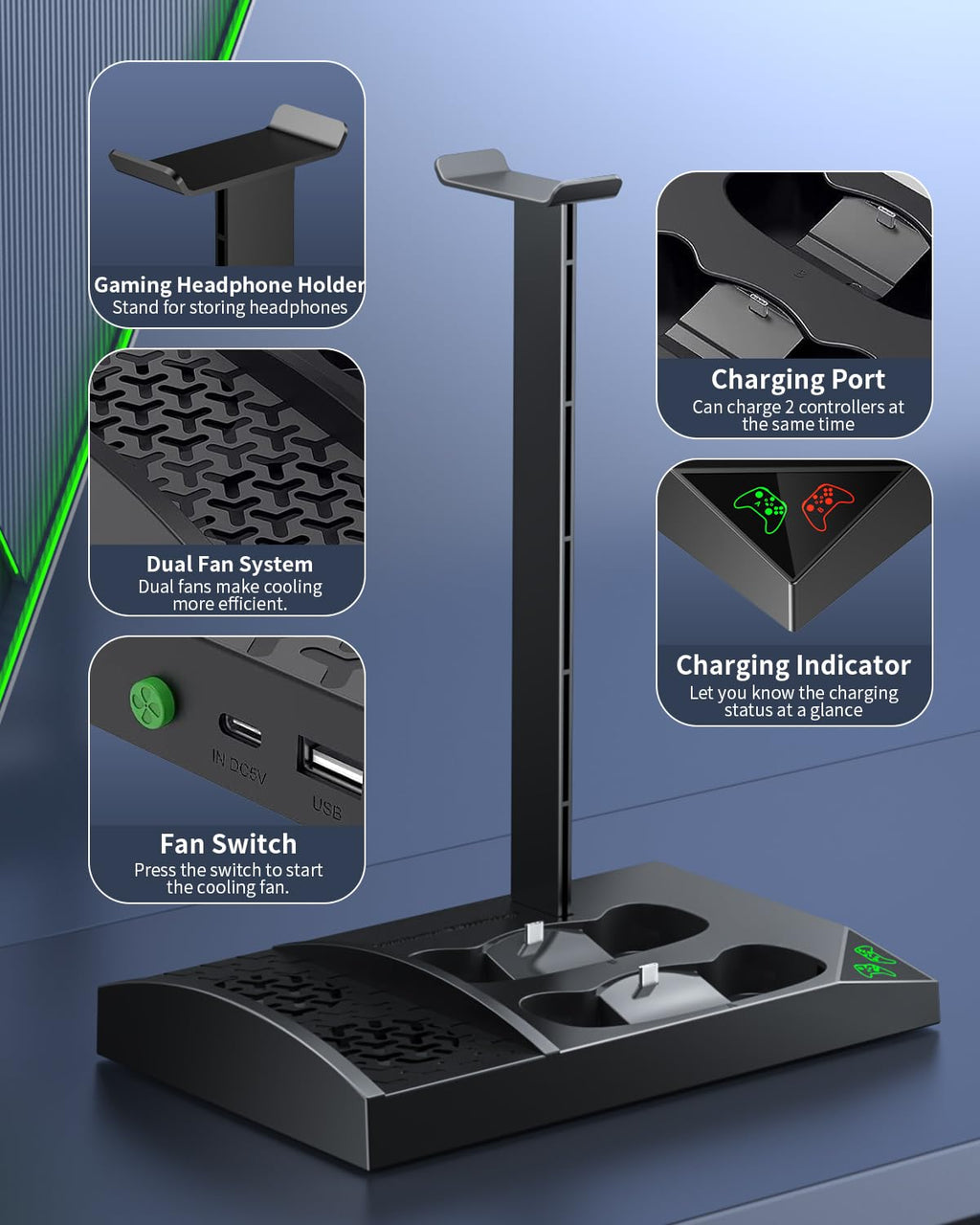 Vertical Charging Stand with Cooling Fan for Xbox Series S