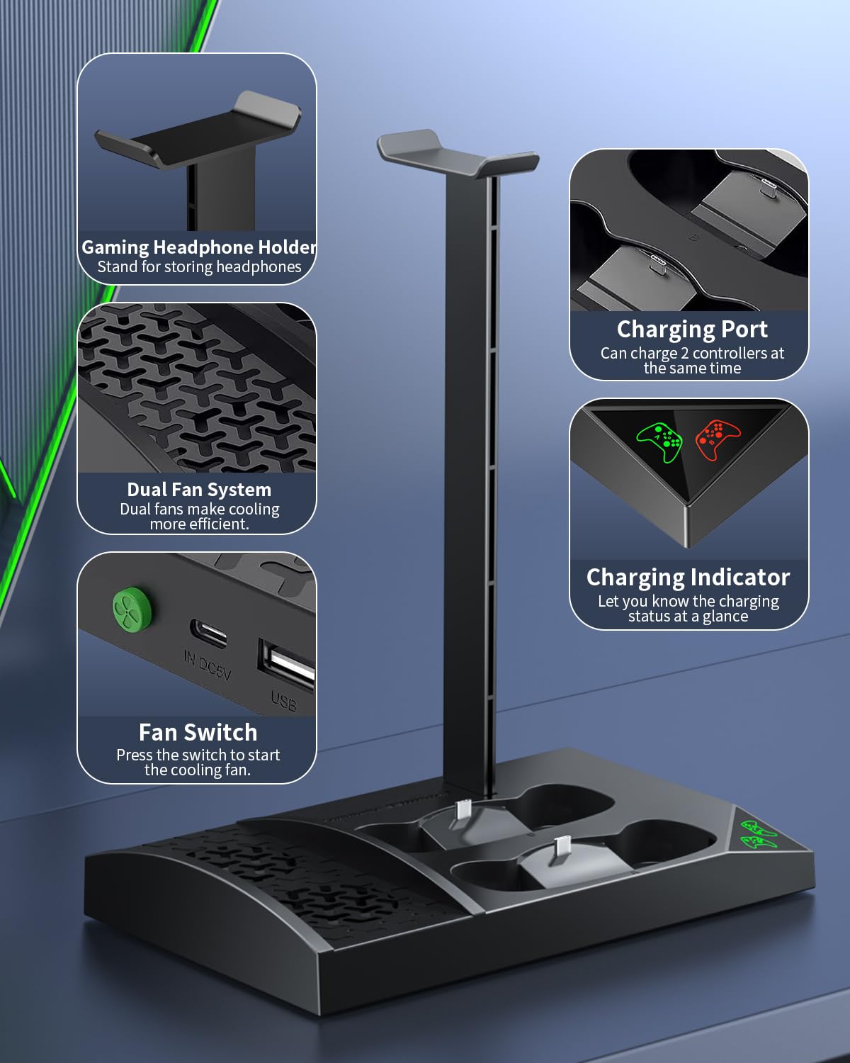 Vertical Charging Stand with Cooling Fan for Xbox Series S