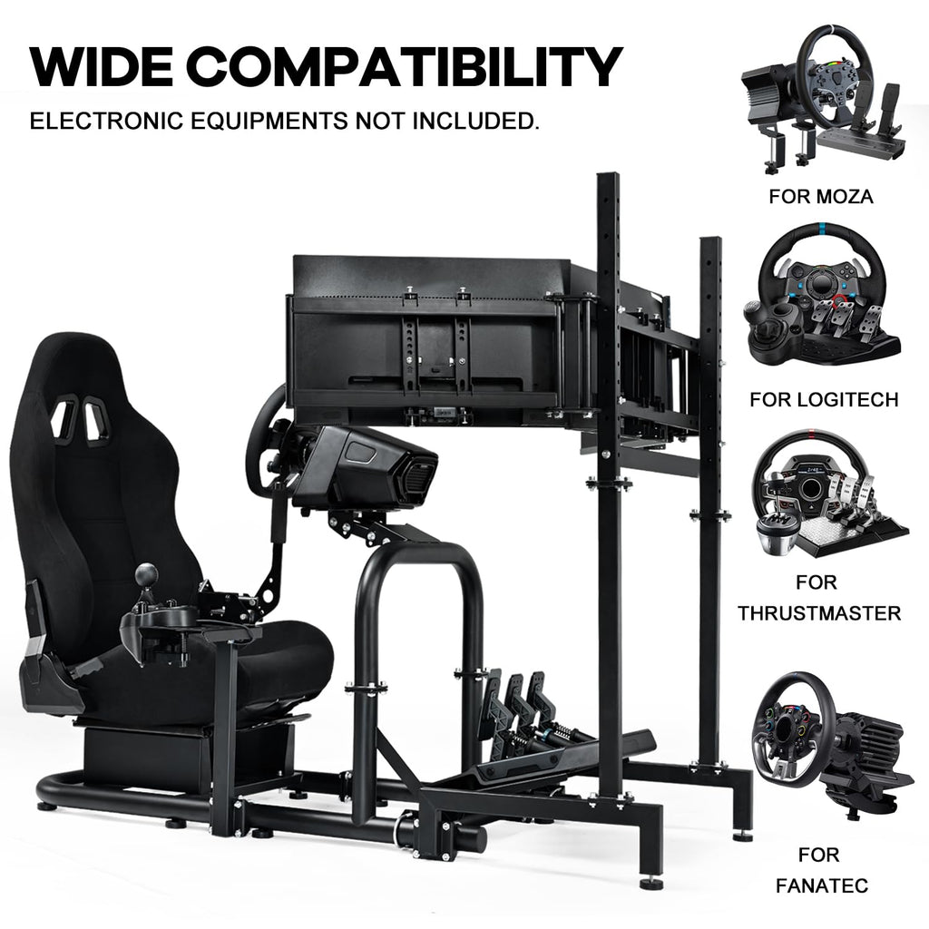 Sim Racing Cockpit with Triple Monitor Mount & Seat