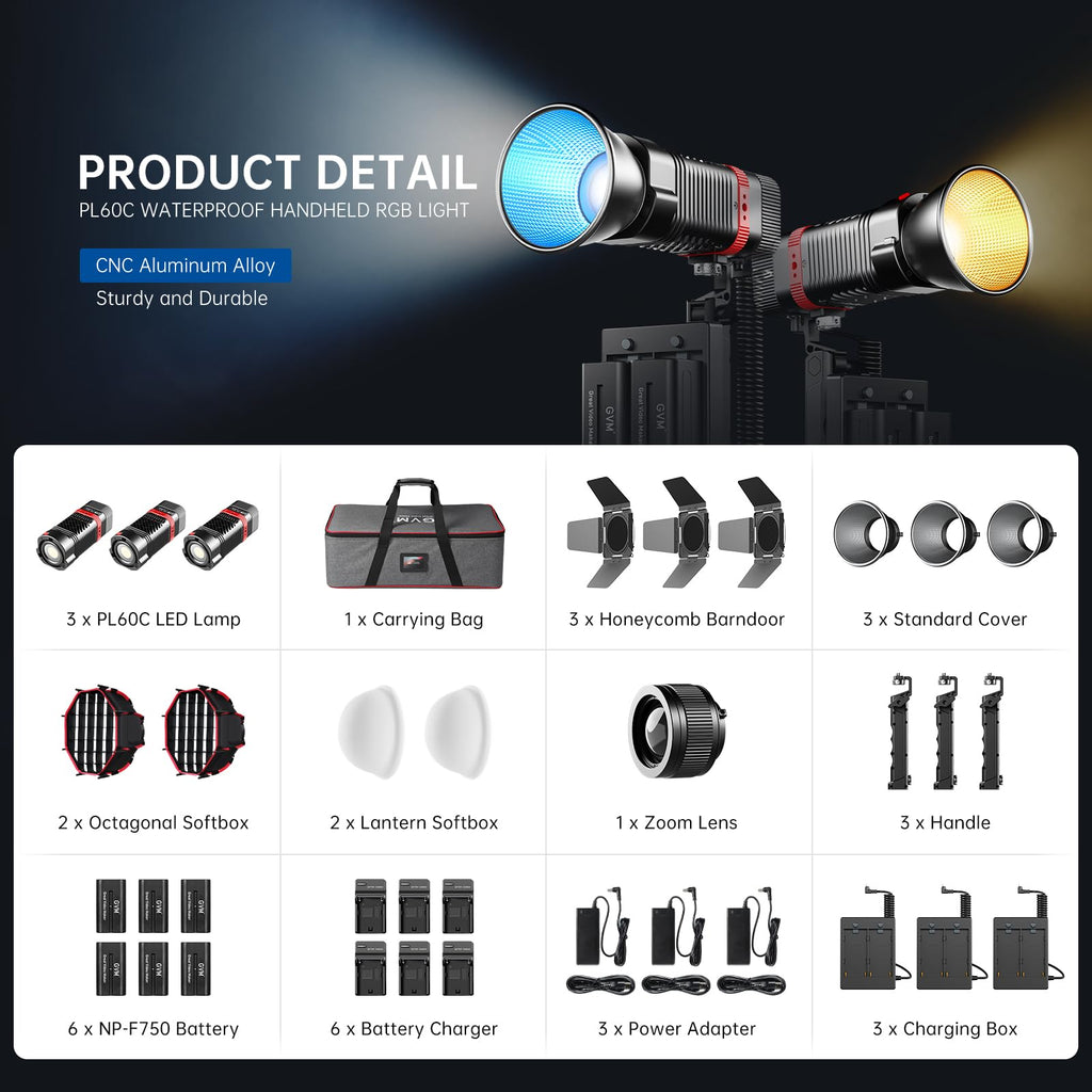 Portable RGB LED Video Light Kit, 3-Pack