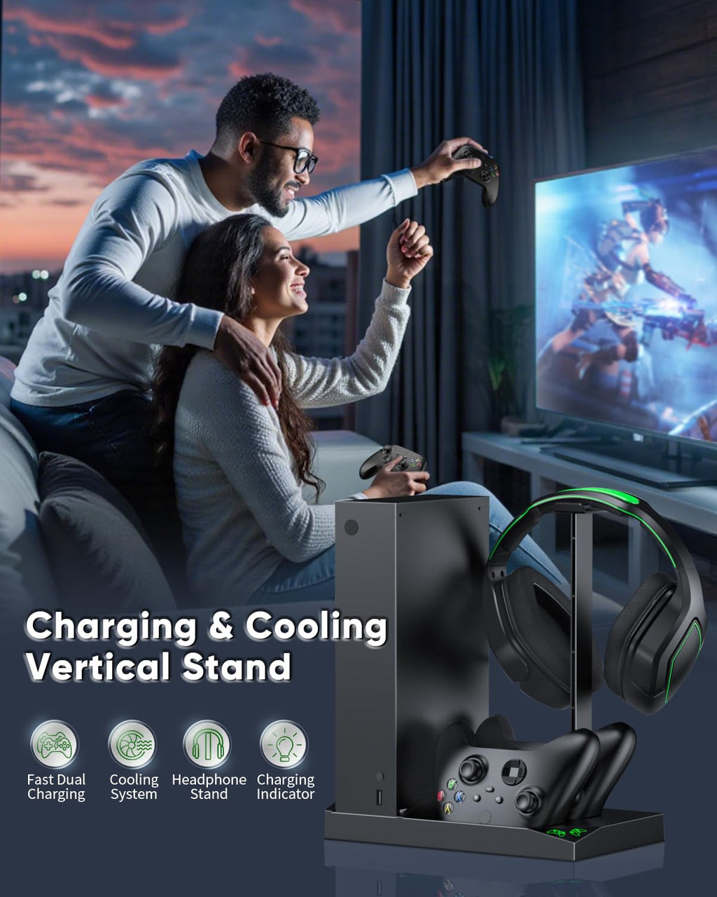 Vertical Charging Stand with Cooling Fan for Xbox Series S