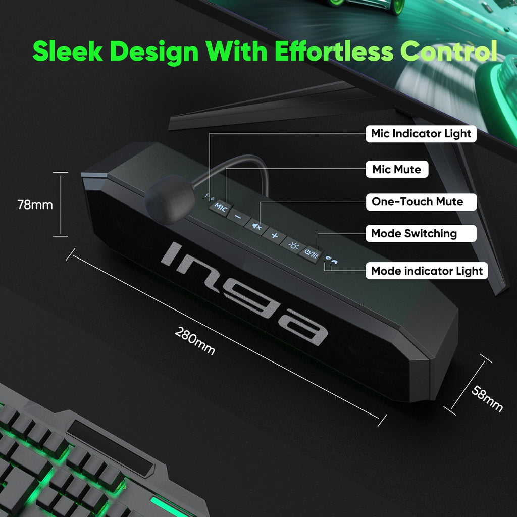 USB Computer Soundbar with Microphone & Gaming Mode