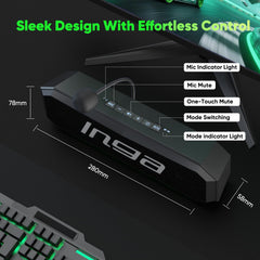 USB Computer Soundbar with Microphone & Gaming Mode