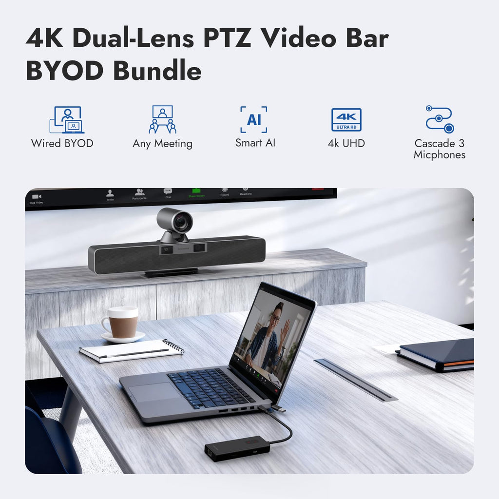 4K Dual-Lens Video Conference Soundbar with 12× Optical Zoom