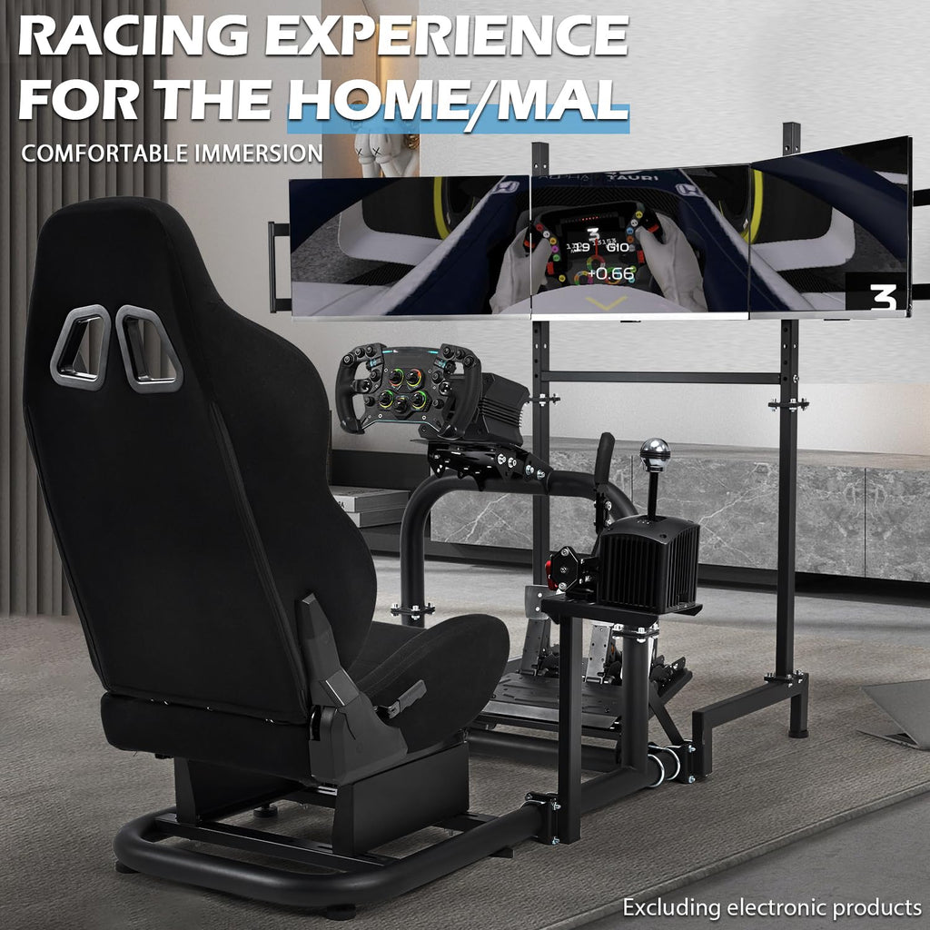 Sim Racing Cockpit with Triple Monitor Mount & Seat