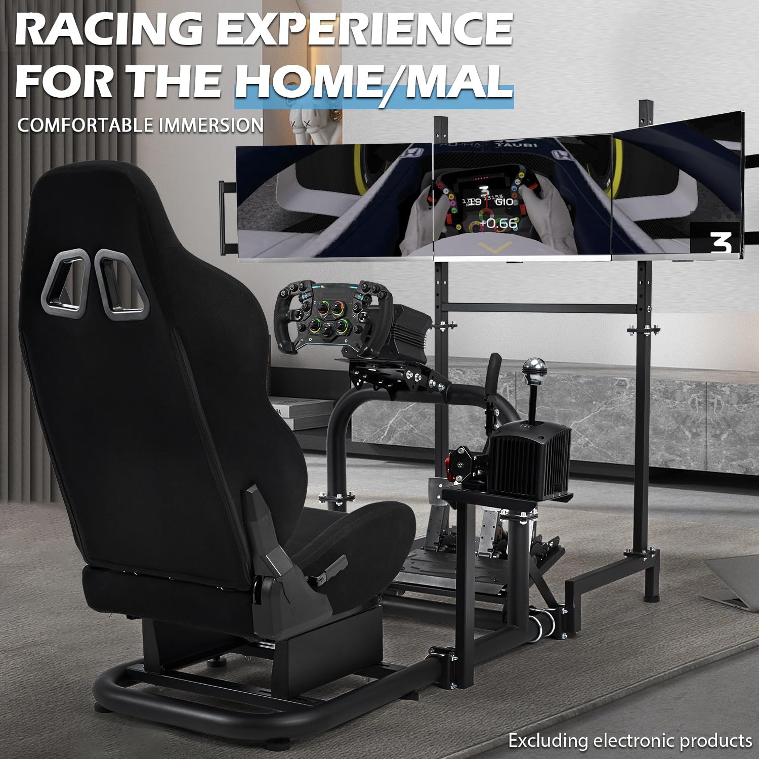 Sim Racing Cockpit with Triple Monitor Mount & Seat