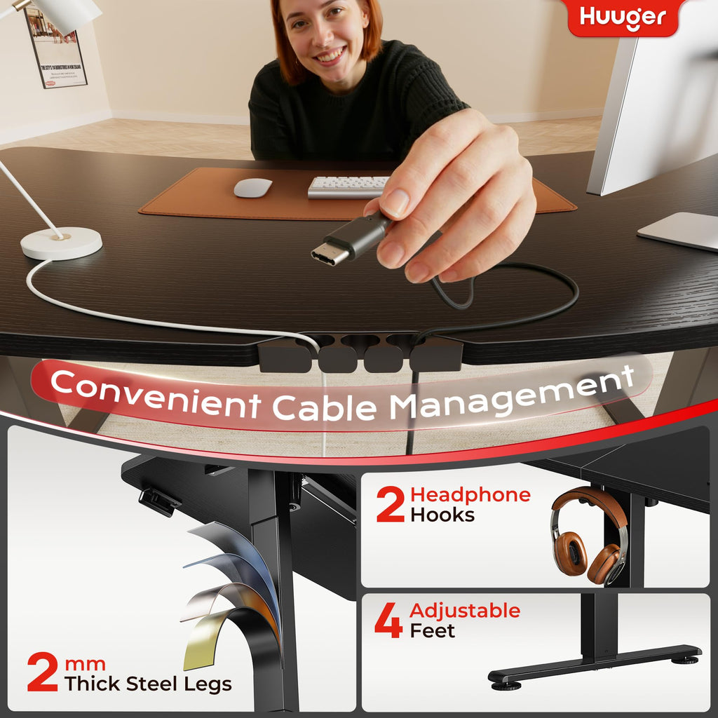 47-Inch Electric Height-Adjustable Gaming Desk with USB-C & Power Outlets