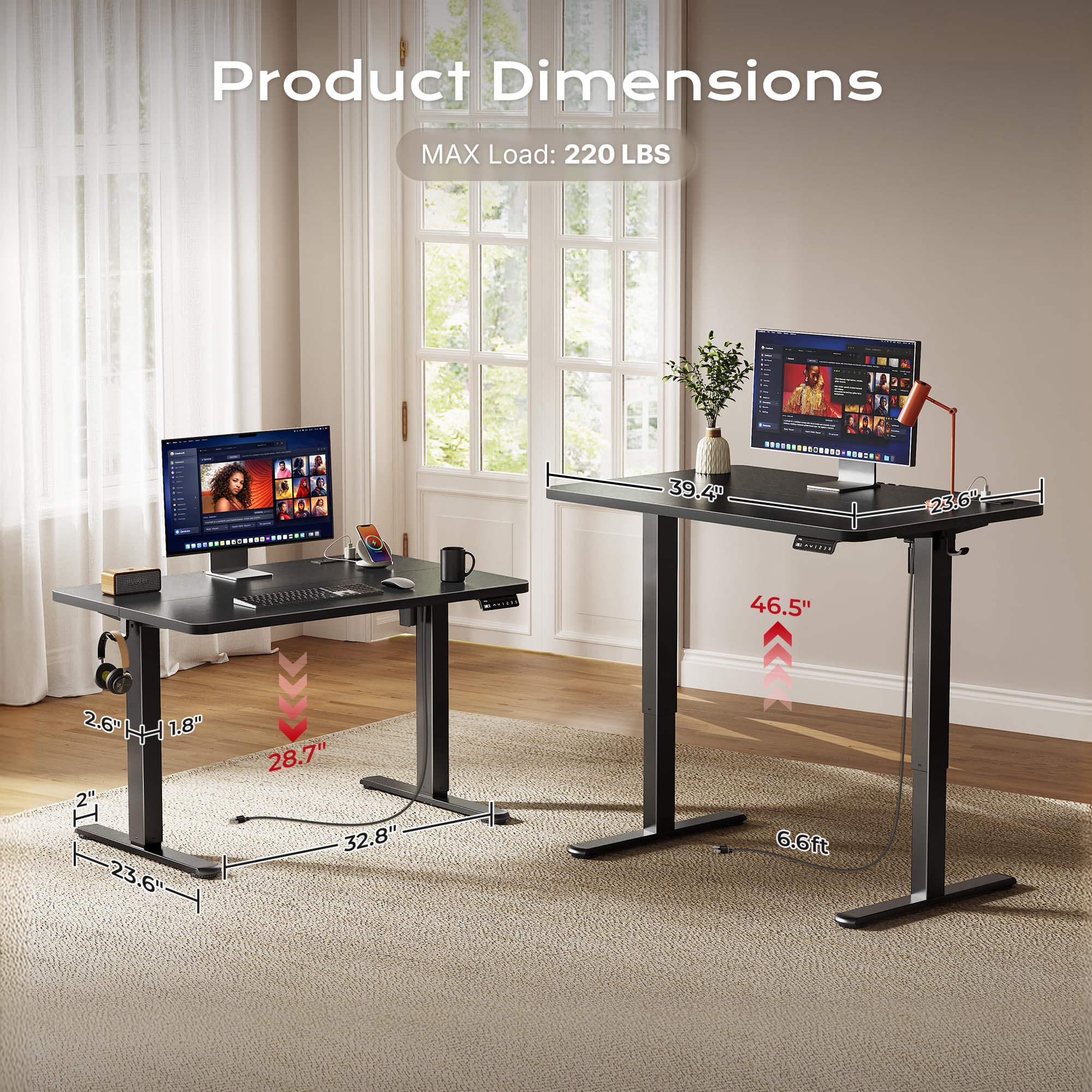 47-Inch Electric Height-Adjustable Gaming Desk with USB-C & Power Outlets